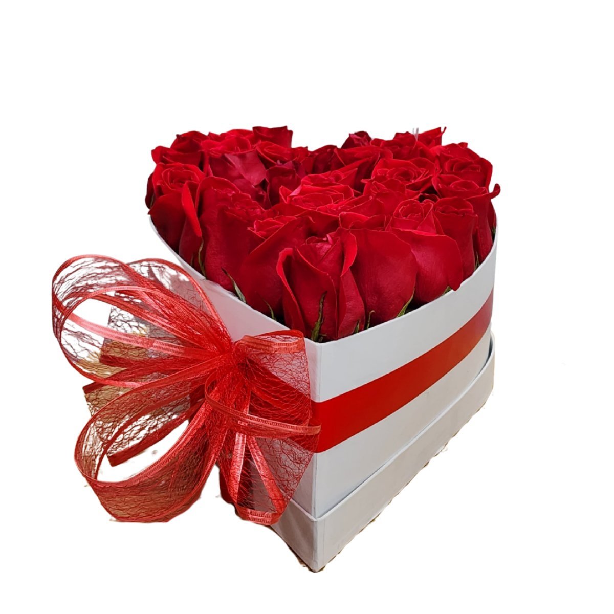 Corazon de rosas rojas en caja